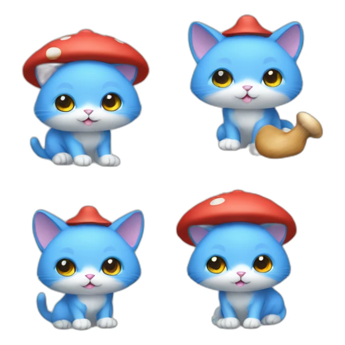  Cute Blue Cat NO ears wearing a mushroom cap carrying a stock sticker