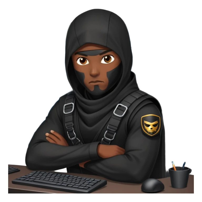 african-american mercenary black ninja hacker terminal command center sticker