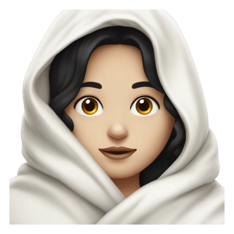 Pale Girl with black hair cozy in a white blanket sticker