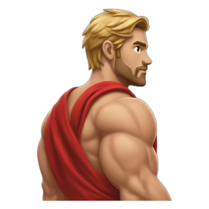 muscular man in red bandana turning facing away from the viewer turning his head back to face the viewer,torso sticker