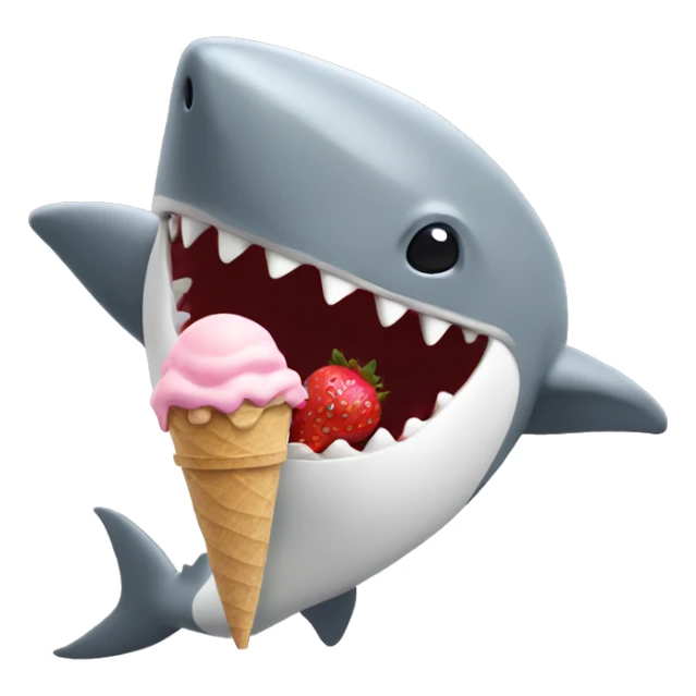 man in shark costume eating strawberry ice cream sticker