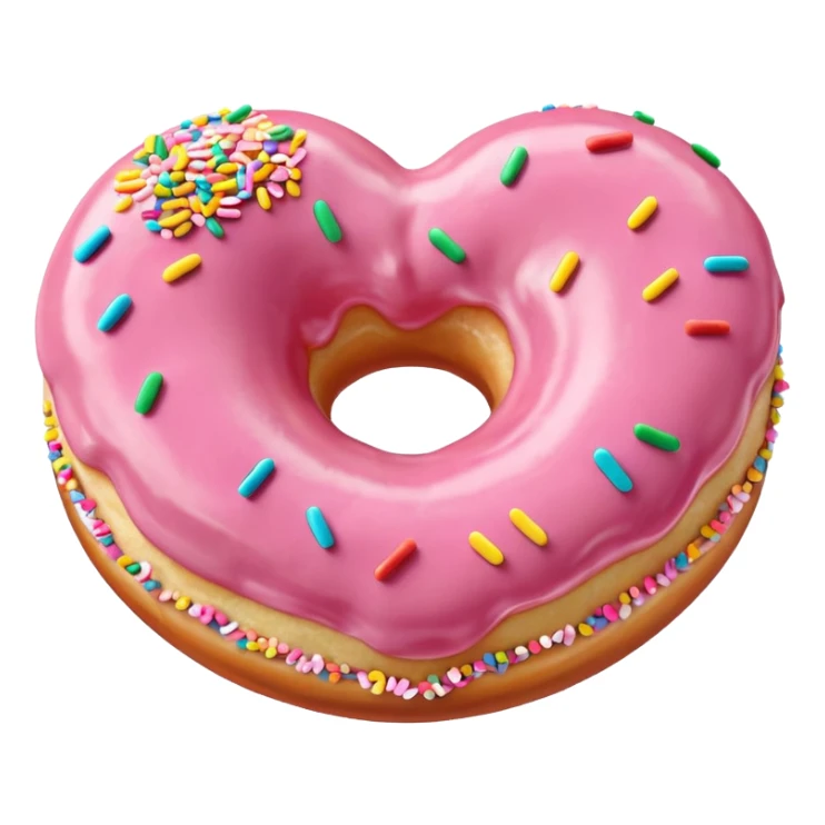 Realistic isolated heart shaped donut with pale pink frosting. sticker
