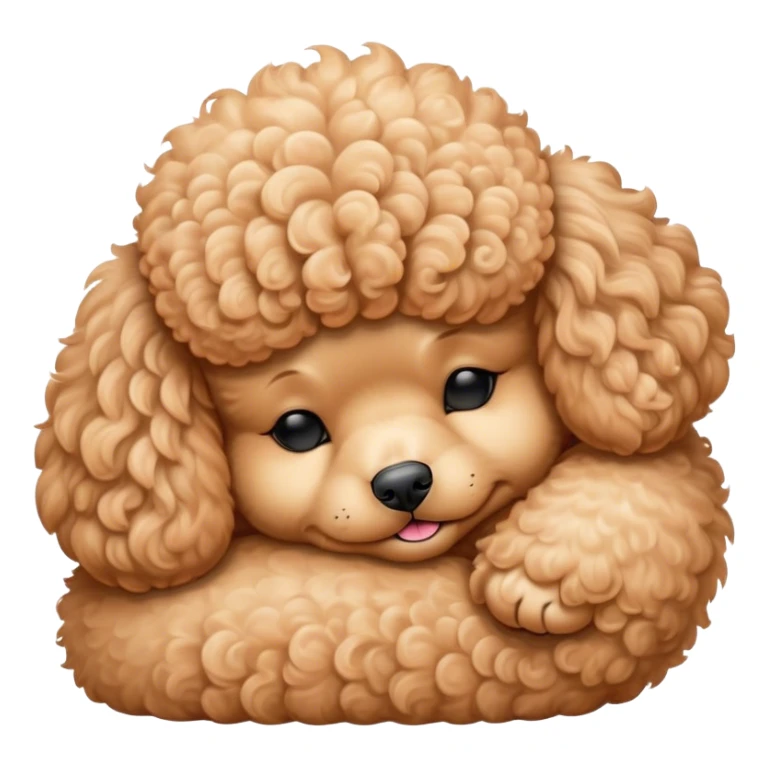 Meme-Worthy Cute Sleeping Apricot Poodle Portrait Emoji, Head resting peacefully with a contented smile, showcasing a delightfully elegant build and a luxuriously soft, curly apricot Fur, eyes shut in a serene nap, Simplified yet hilariously adorable features, highly detailed, glowing with a soft, drowsy light, high shine, relaxed and utterly lovable, stylized with an air of playful laziness, bright and heartwarming, soft glowing outline, capturing the essence of a comically sleepy companion, so meme-worthy it feels like it could instantly become the next viral sensation of adorable slumber! sticker