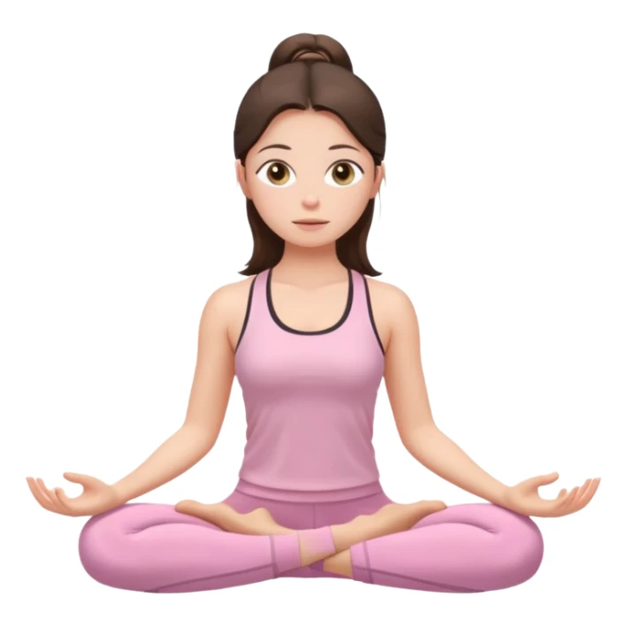white brunette girl in light pink workout clothes with hazel eyes meditating sticker