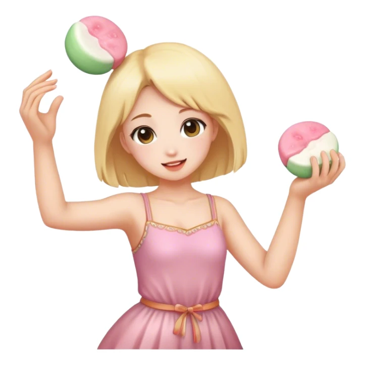 A girl dancing with mochi in her hand sticker