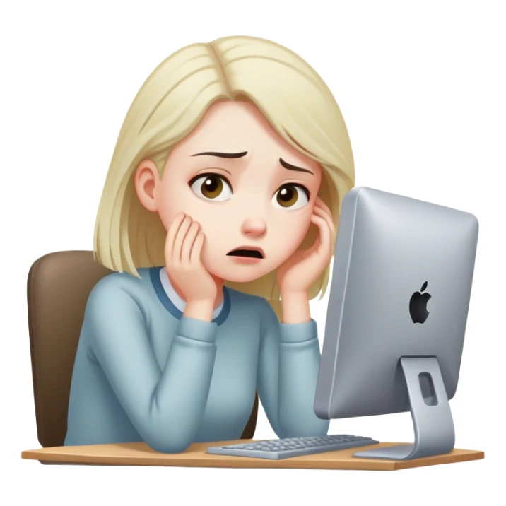 Girl being stressed at a computer  sticker