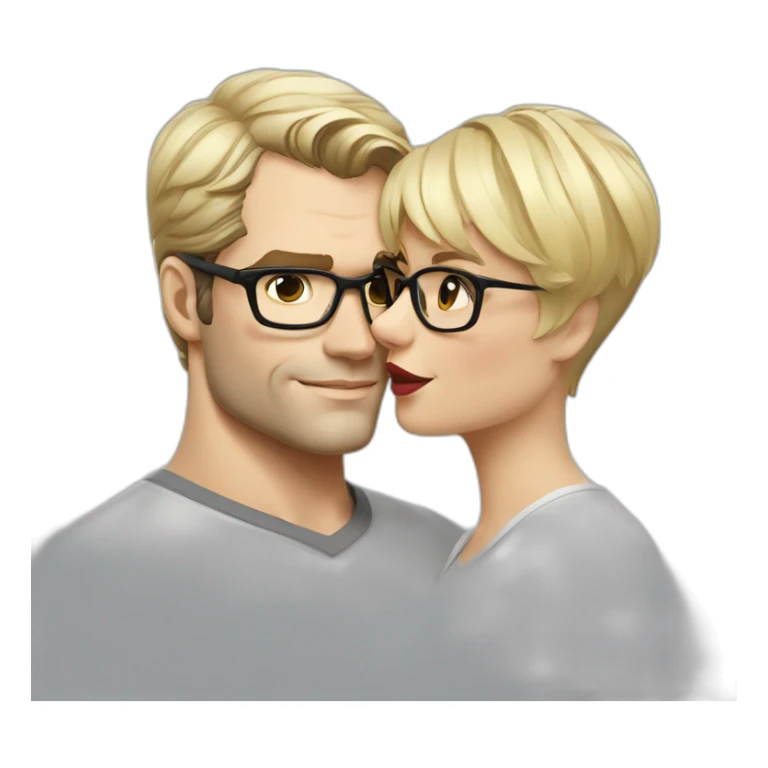 Henry Cavill kiss blond woman wearing glasses, with pixie cut sticker