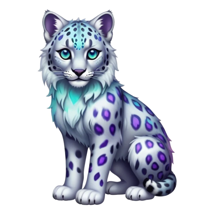 Cute cool edgy Colorful dark vibrant transparent iridescent luminescent ethereal fantasy-lynx-snow-leopard-animal, full-body sticker