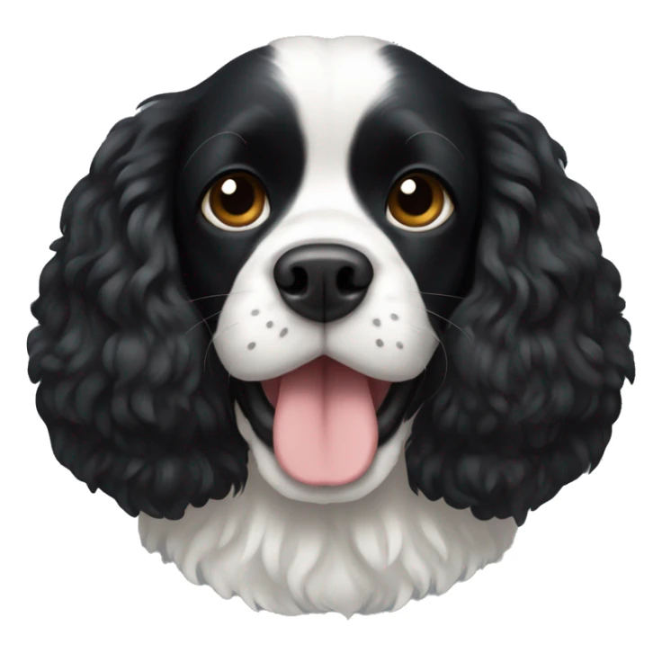Small completely black king spaniel with black fur on his whole face and white fur on chest sticker