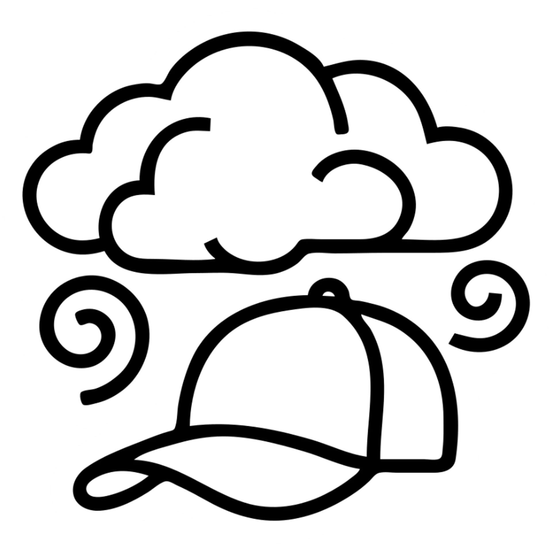 red cap centered with swirling dark stormclouds behind, no text, high contrast, icon style, bold contrast sticker