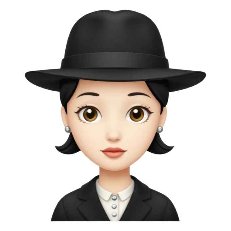 White minikin wearing a black vintage hat sticker