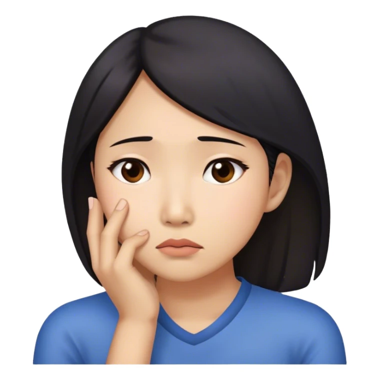 Asian woman worried while resting her chin on her right hand sticker