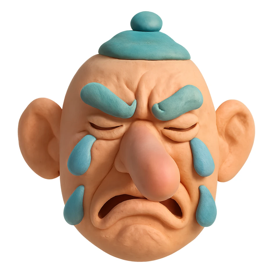 tengu face with long nose crying, pastel colors, just the face sticker