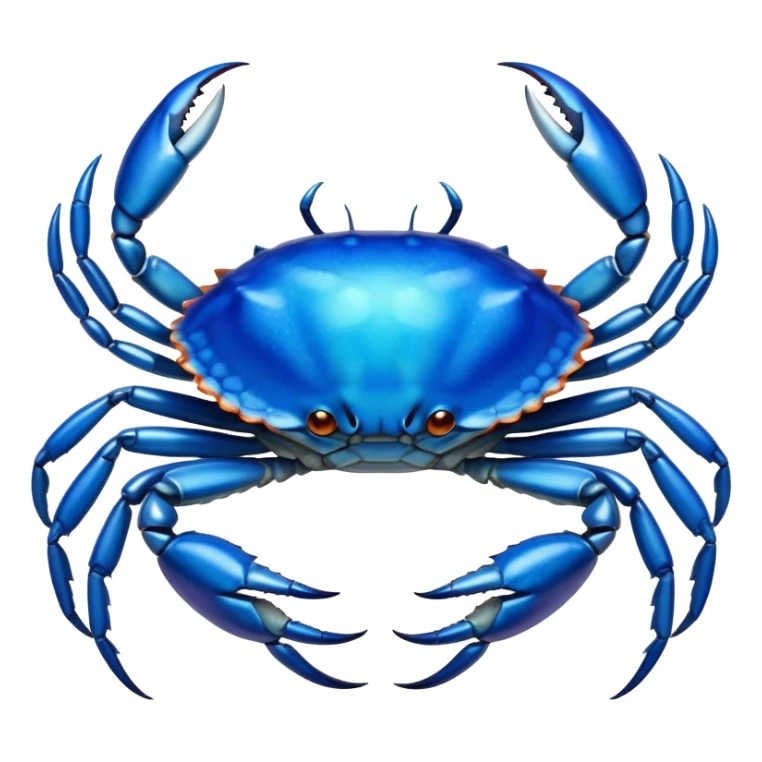 Cinematic Noble Blue Crab Portrait Emoji, Poised and commanding, with a sturdy, angular build and a brilliantly iridescent blue exoskeleton accented by robust, gleaming claws, deep-set piercing eyes, Simplified yet sharp and sophisticated features, highly detailed, glowing with a cool, oceanic glow, high shine, intelligent and resilient, stylized with an air of marine authority, focused and attentive, soft glowing outline, capturing the essence of a watchful and confident blue crab that feels as though it could scuttle out of the screen with effortless authority! sticker