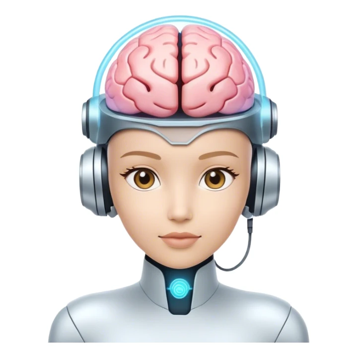 AI neural network visualization with glowing connections and a robotic face”
“Futuristic AI assistant with a holographic interface and digital brain sticker