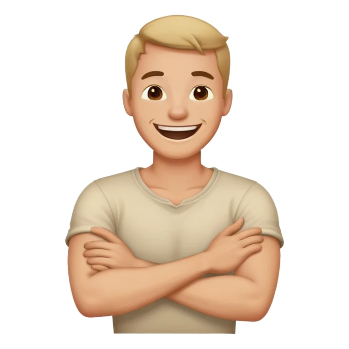 guy crossed arms holding neck laughing sticker