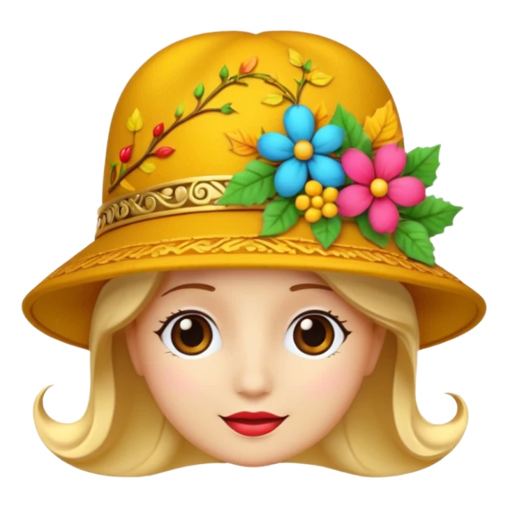 hat with autumn leaves and flowers, 3d emogis sticker