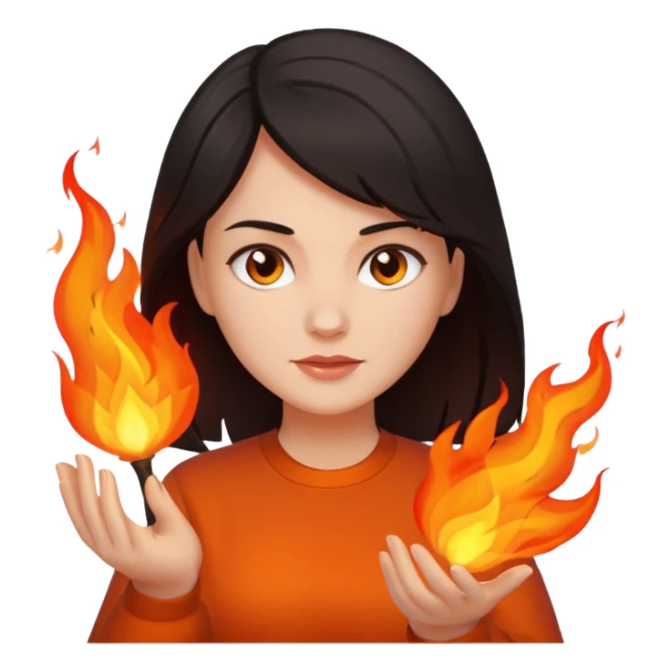 Dark haired woman with fire in her hands sticker