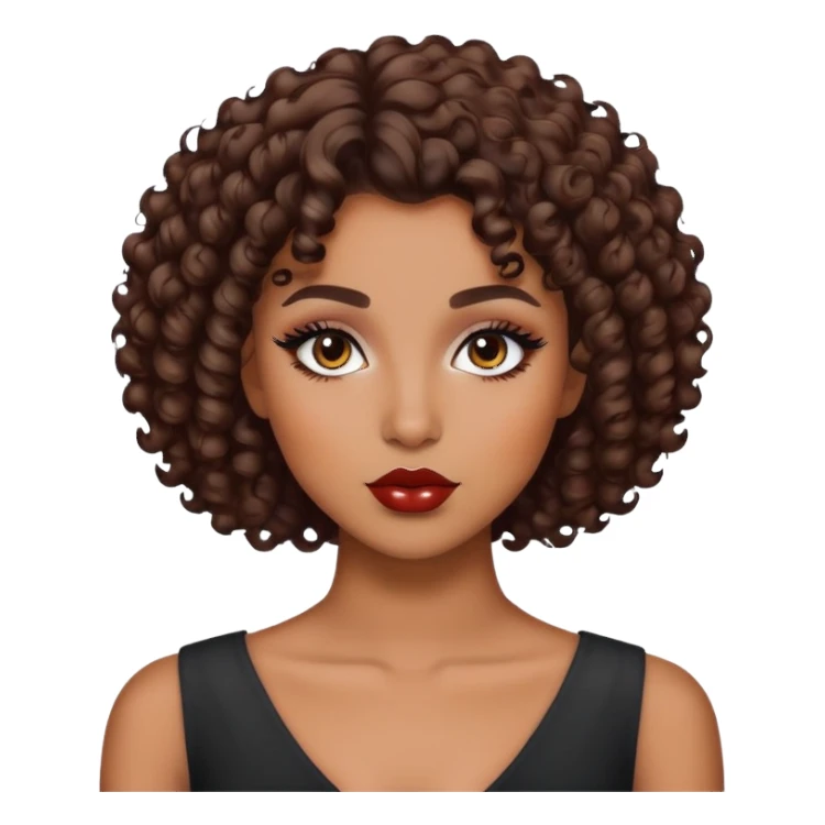 pretty brown skin, short hair curly, baddie with makeup sticker