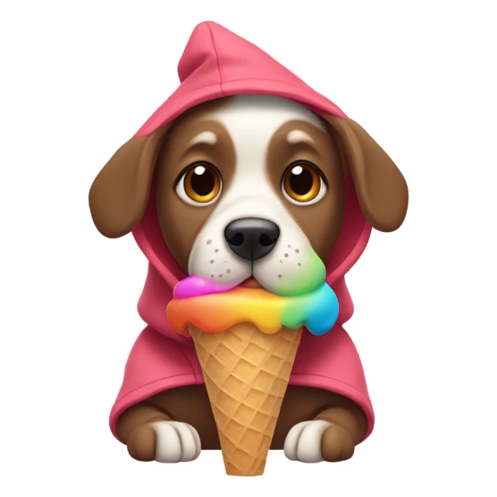 Dog wearing a hoodie eating ice cream sticker