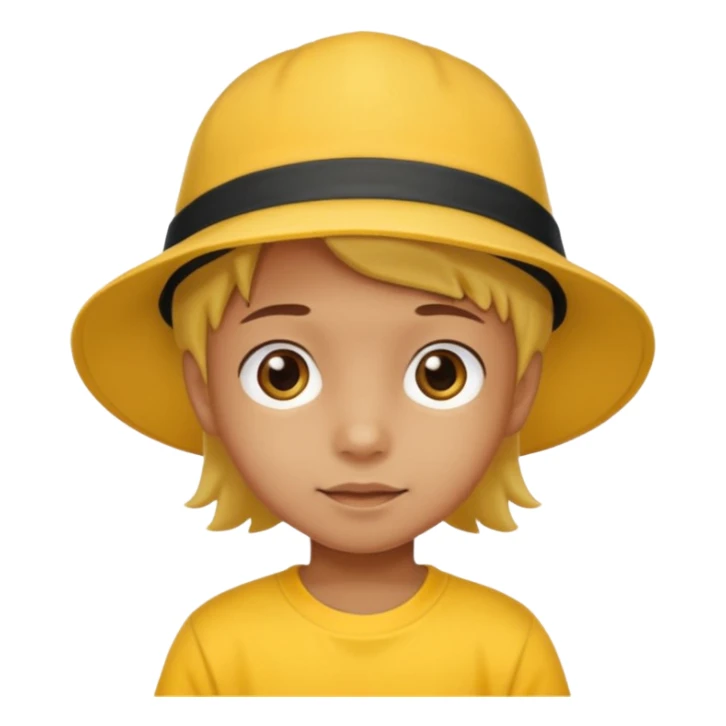 child with yellow t shirt and hat sticker