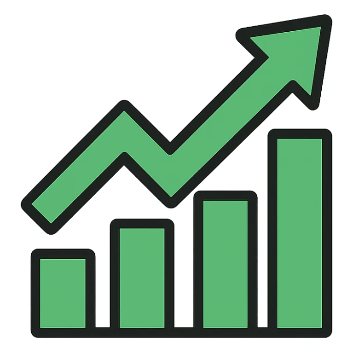 growth arrow, modern icon style, upward movement, clean lines, green color sticker