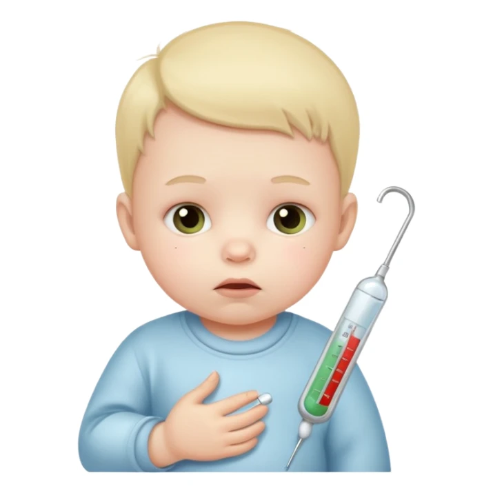 sick baby with a thermometer sticker