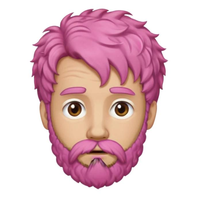 A light-skinned man with moderately curly pink hair, brown eyes, a beard, and a slightly uneasy expression. sticker