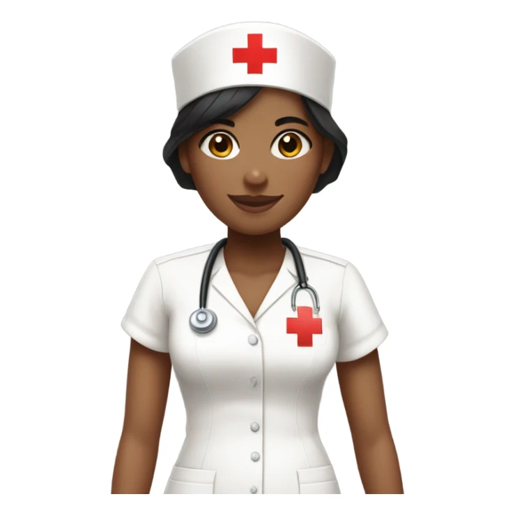 pixie cut black straight hair female nurse  hat with red cross sign in the middle wearing dress
pale skin color sticker