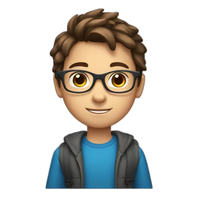 11 year old boy, with blue eyes, brown hair, with glasses sticker