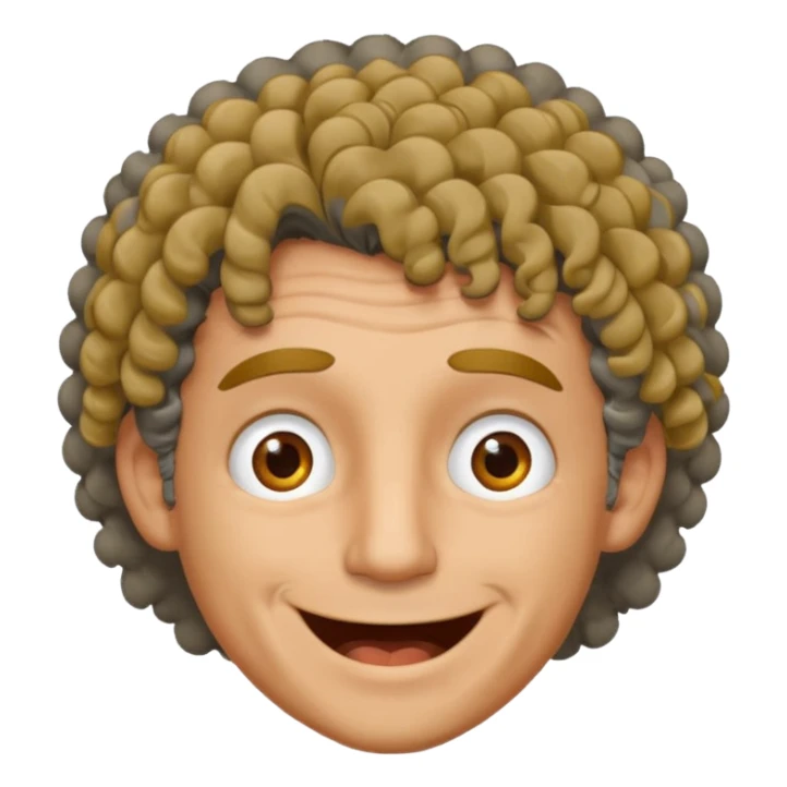 man curly black gray hair. crazy smile and tired eyes. sticker