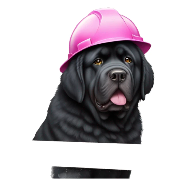 Black Tibetan Mastiff with pink and white striped hardhat doing construction 48x48 sticker