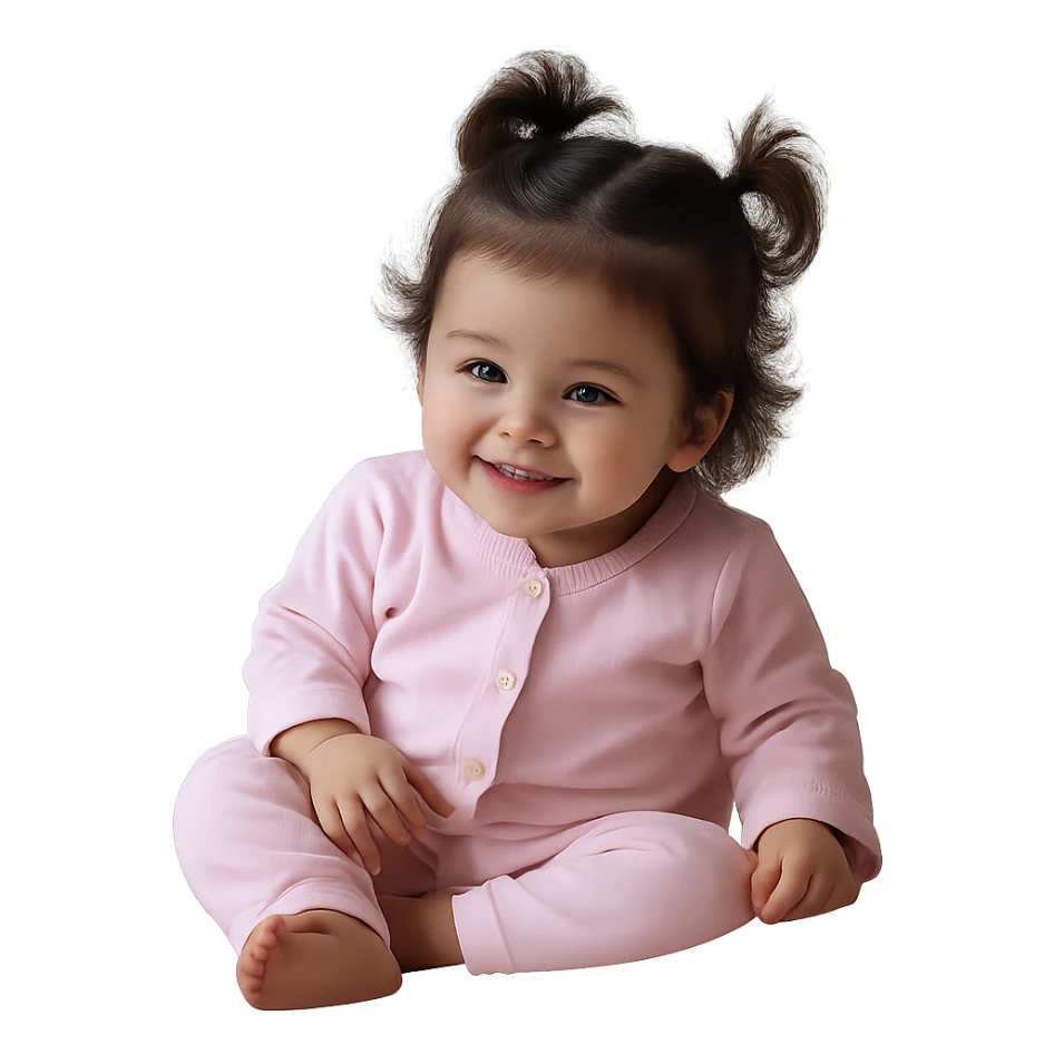 Remove the background, keep only the child in pink pajamas, realistic style, preserve transparency. sticker