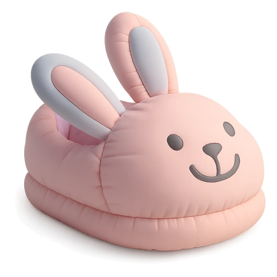 single bunny slipper with a big smile, soft and puffy look, pastel colors, cushion style sticker