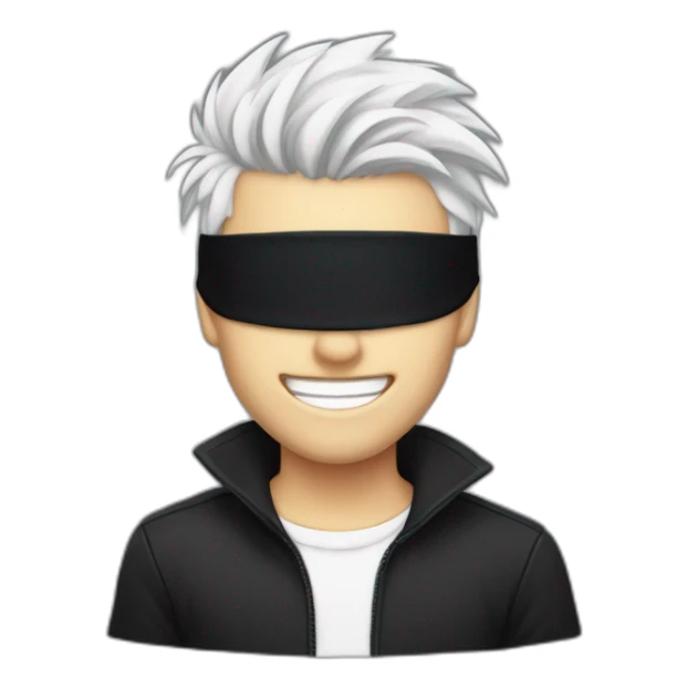 white-haired young man with black blindfold covering his eyes , with spike hair, smiling, pale skin sticker