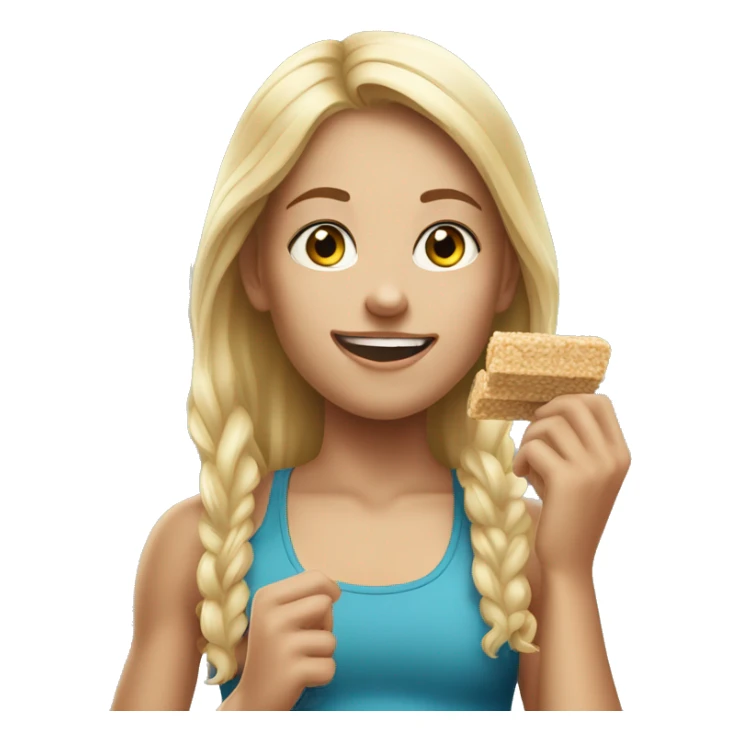 Realistic sporty blond girl eating protein bar  sticker