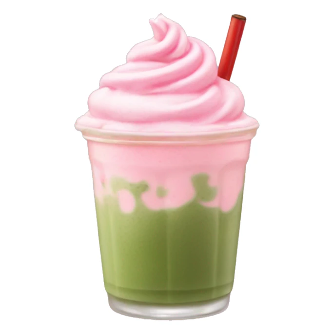 iced matcha latte with strawberry pink whipped cream on top sticker