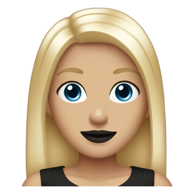 Blonde hair straight, blue eyes, black lips, smiling, and black top sticker