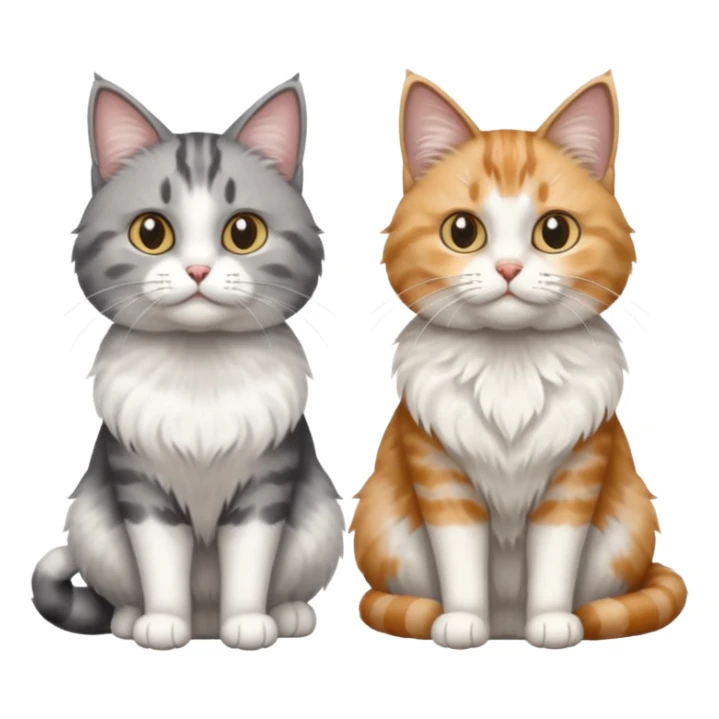 a realistic looking very fluffy grey and white cat sitting next to another cat sticker