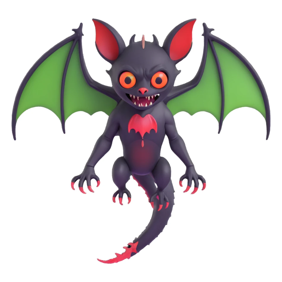 an all black reptilian bat-like creature. One cyclopian red eye in its face. no visible mouth or ears. 2 hind legs with claws. has a long tale with a stinger that drips green poison. no ears. no horns. no arms. visible bone-like stinger at end of tail sticker
