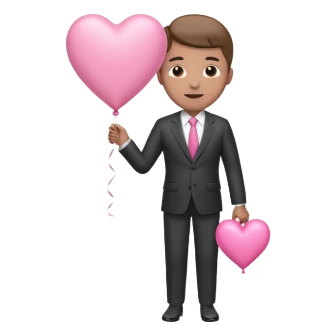 male with suit holding pink heart balloon sticker