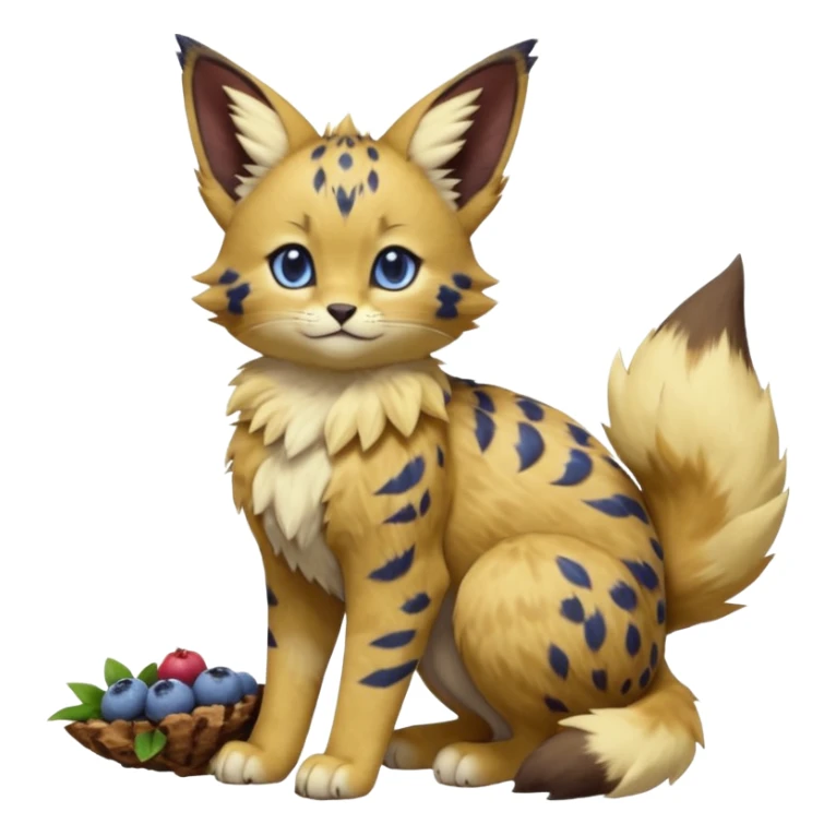 Blueberry-brownie-muffin-themed puffy fluffy thick bushy brownish soft realistic romantic vintage antique divine beautiful elegant pretty precious cute young youthful  Fakémon-Pokémon-feline-Zeraora-Jolteon-serval-caracal-chinchilla-Minccino-Cinccino-Meowstic-rodent-hybrid-creature (full body) sticker