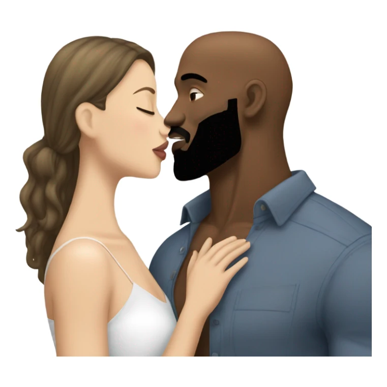 White brunette kissing muscular black bald man with beard sticker