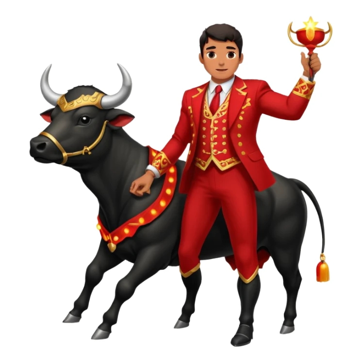 Create a realistic image of a traditional bullfighting scene in a Spanish arena.
Show a bullfighter (matador) HOLDING a red cape (muleta) not wearing one. as a powerful black bull charges toward it. sticker