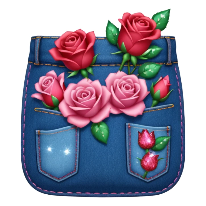 Denim pocket with glittery roses sticking out of the pocket  sticker