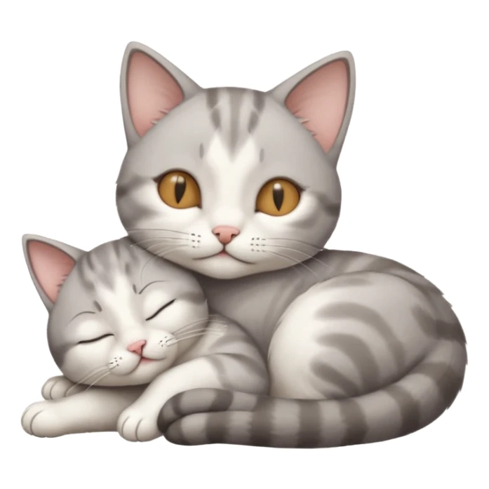 grey and white small cat with its eyes closed lying down leaning on his elbow with his paw curled under his head holding it up sticker