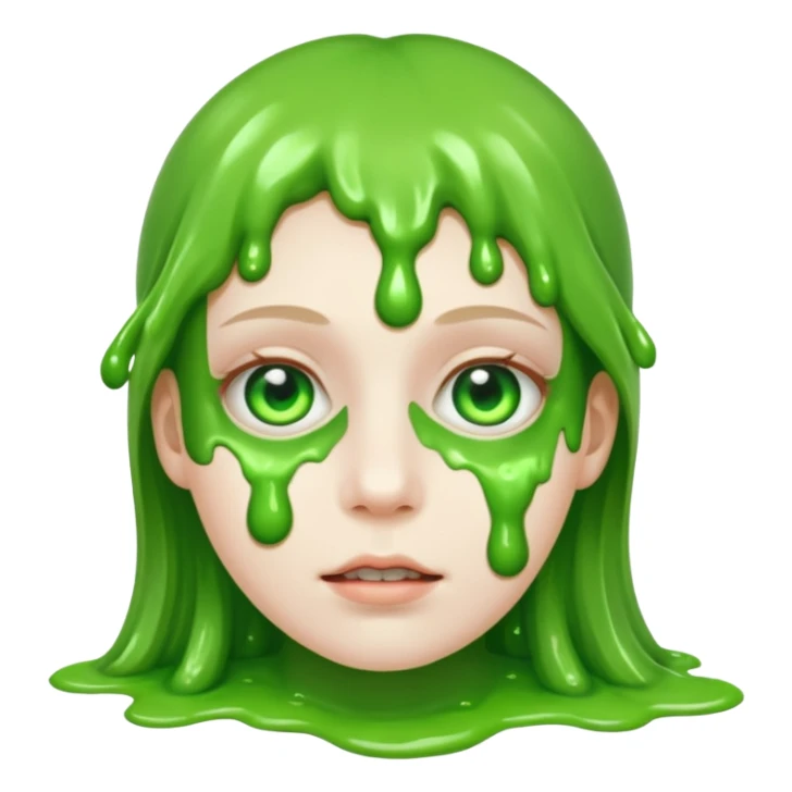 Teaching green slime creepy face and glowing white eyes sticker