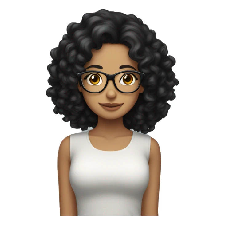 Long black curly hair with glasses and morena sticker