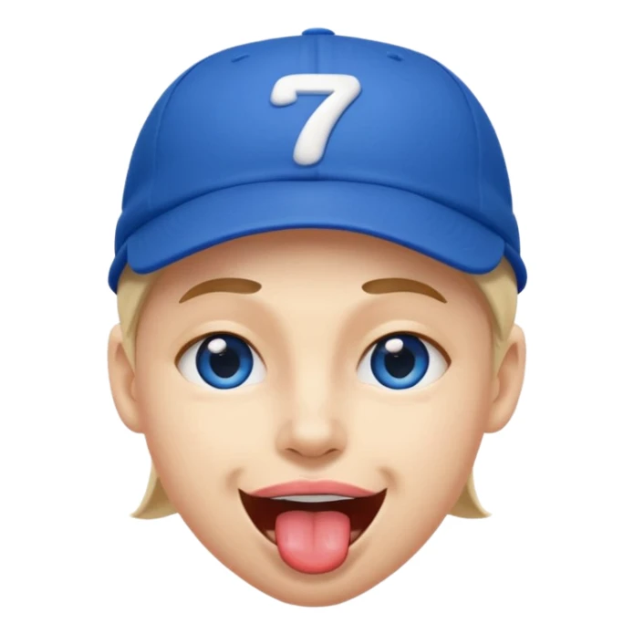 Blue sports hat on his head, one eye closed and tongue out sticker
