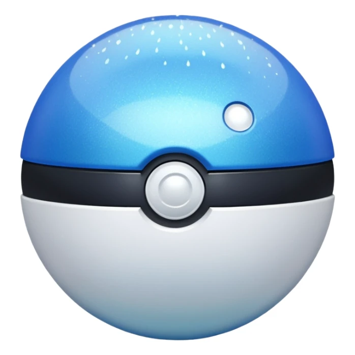 blue pokeball emoji, top half is a more saturated blue, bottom half is white, black stripe, with a white sheen, with a pearlescent finish, with a sparkle effect sticker
